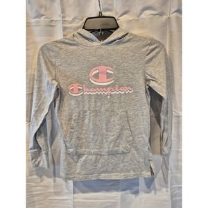 Champion Hooded Long Sleeve Tshirt Youth M Medium Gray Sporty Girls Athletic Top
